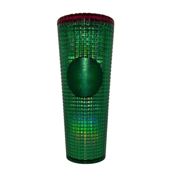 Starbucks Spring 2023 Watermelon Grid Green Pink‎ Lid 24oz Cold Cup Tumbler - Picture 1 of 8
